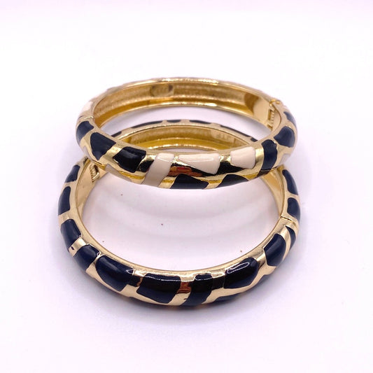 Two JTF Bangle Bracelets Black and White Enamel Sise 7