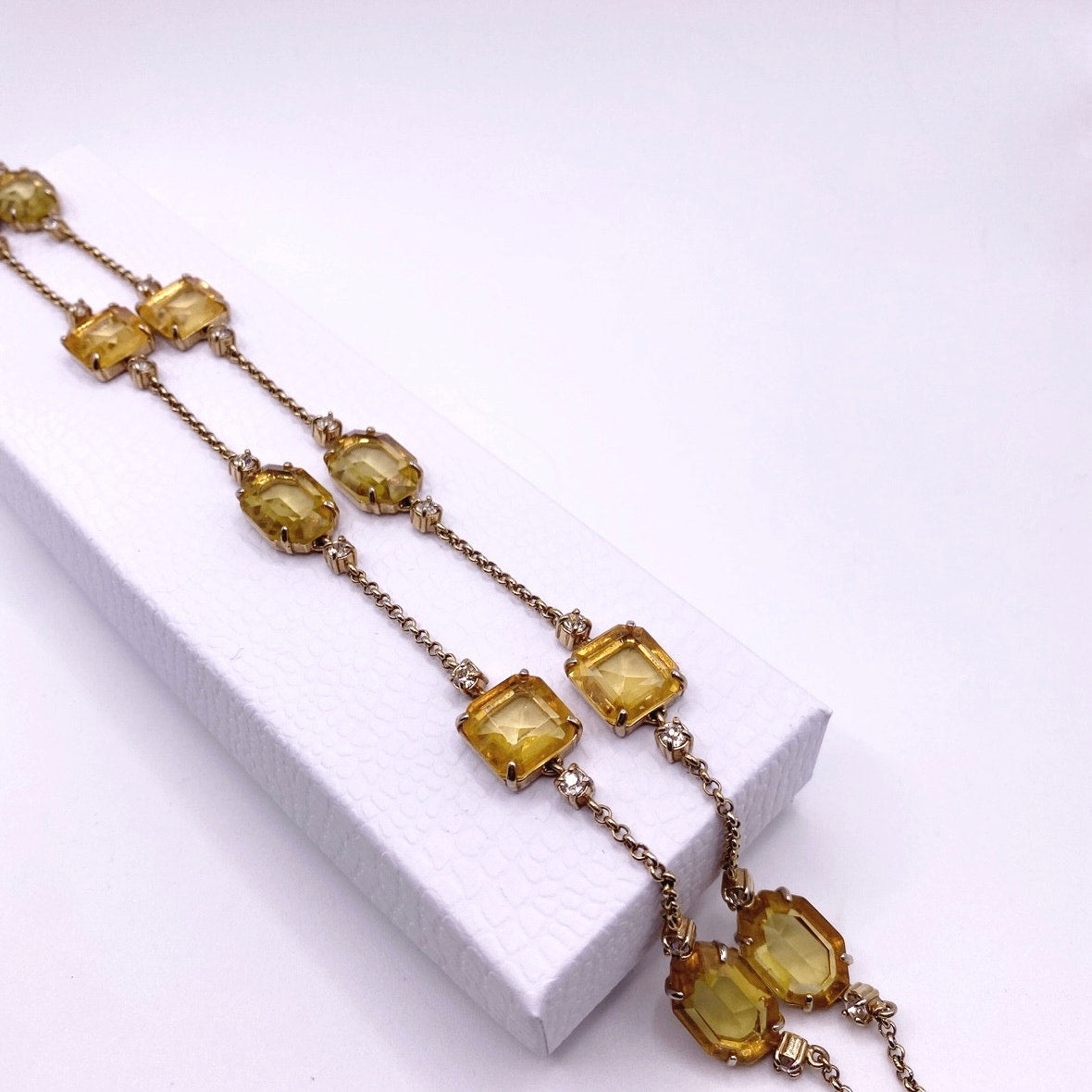 Vntg Ann Taylor Extra Large Necklace with Yellow Square Faceted Glass Stones 30”