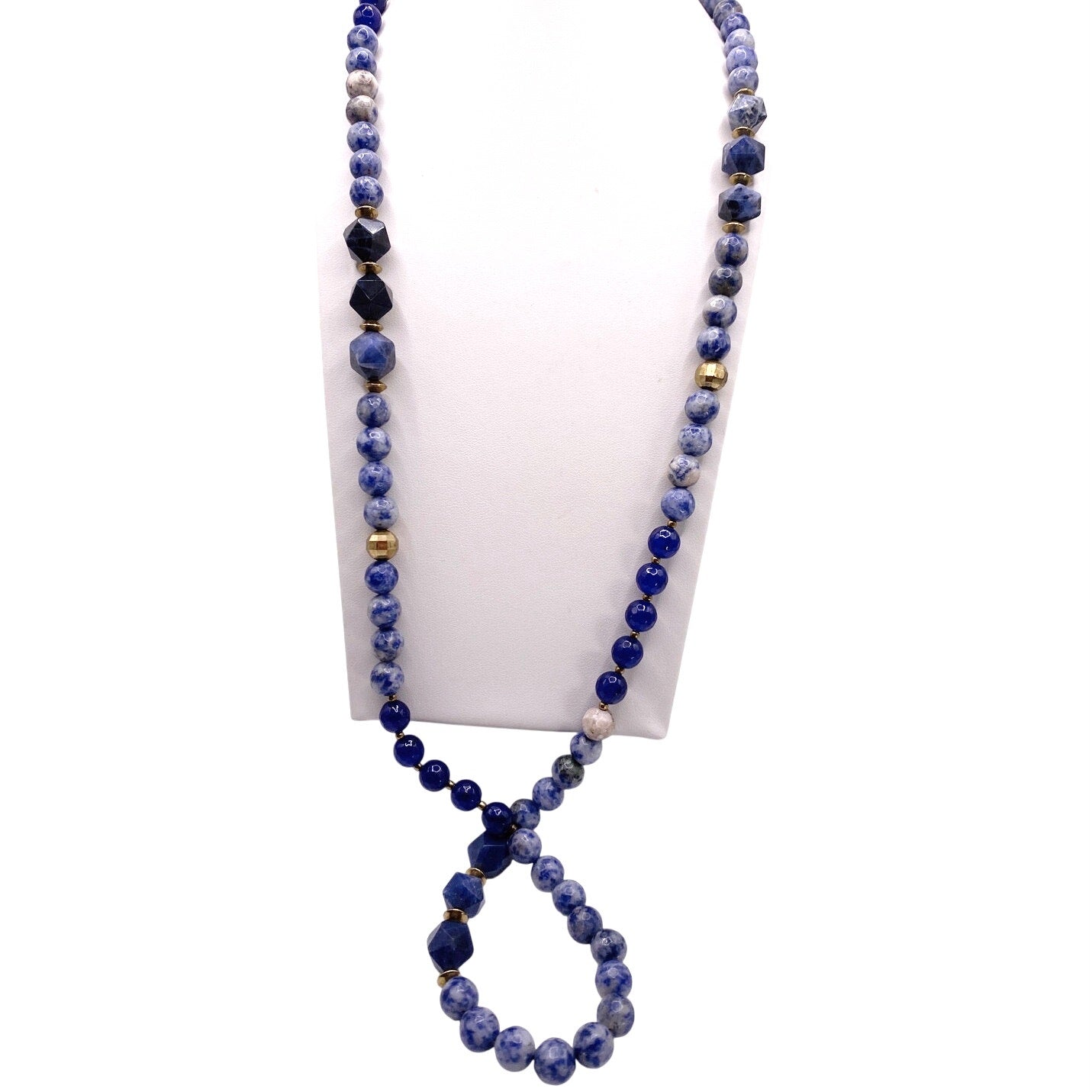 Vintage Sodalite Gemstones Long Necklace 28”