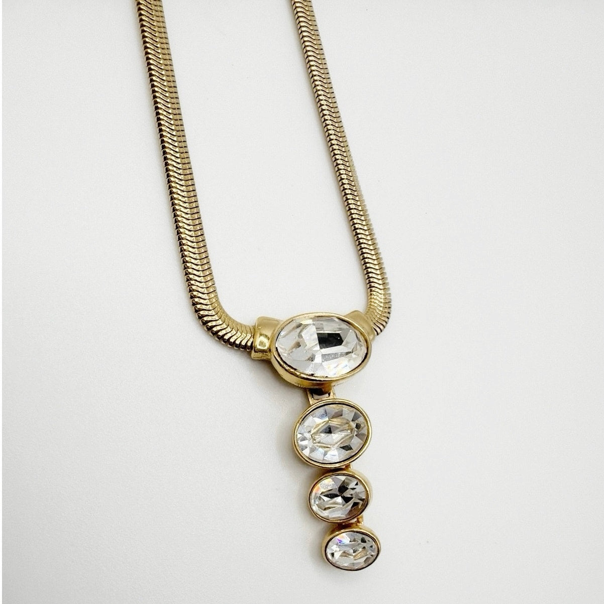 Vintage Snake Chain Necklace and White Rhinestones 18”