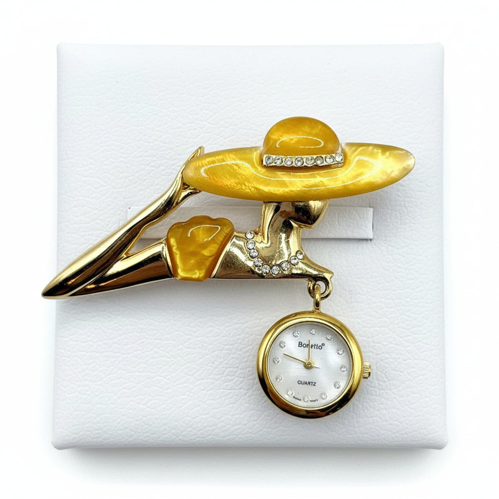 Bonetto Vintage Watch Brooch Lady in Swimming Suit