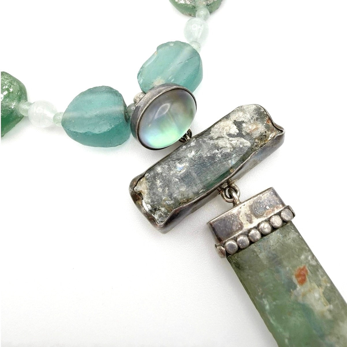 Amy Kahn Russell 925 Sterling Silver and Ancient Roman Glass Necklace 23”