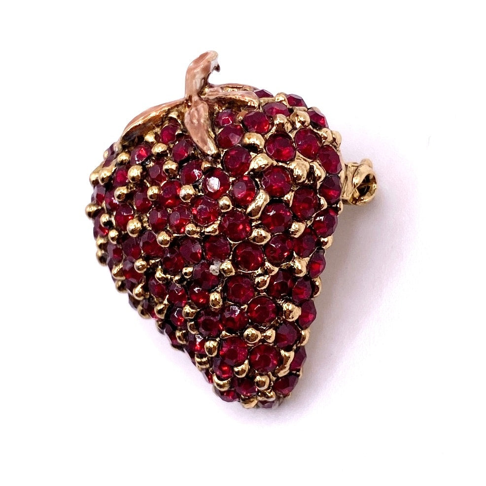 Vintage Strawberry Ruby Red Crystals Brooch
