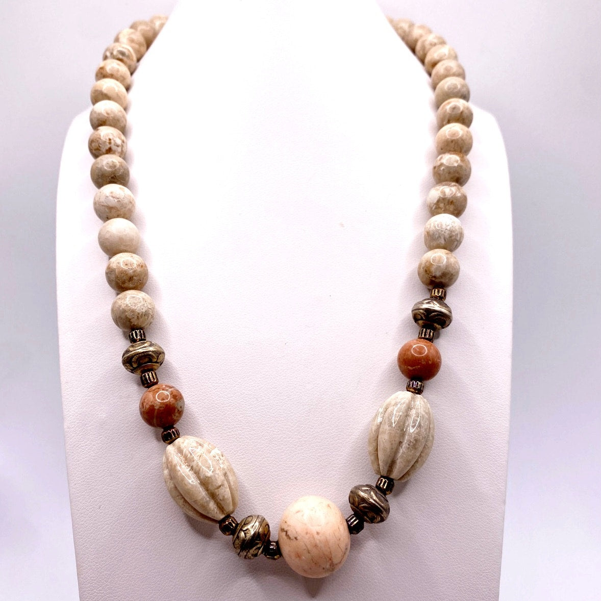 Vintage Gemstones Cream and Pink Jasper 17”