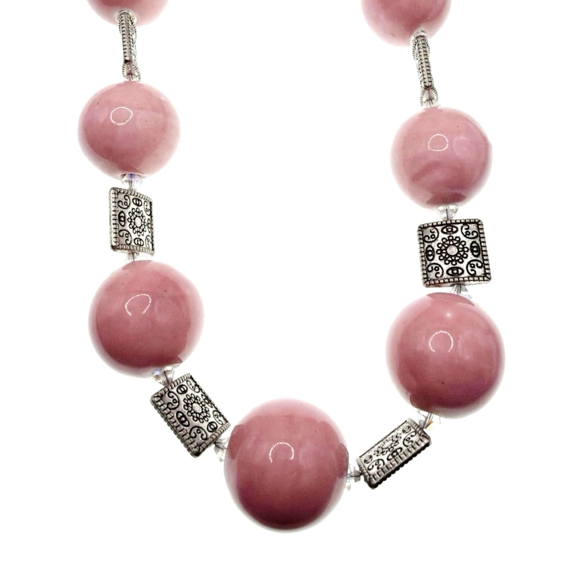 Soft Pink Ceramic Beaded Long Necklace 26”