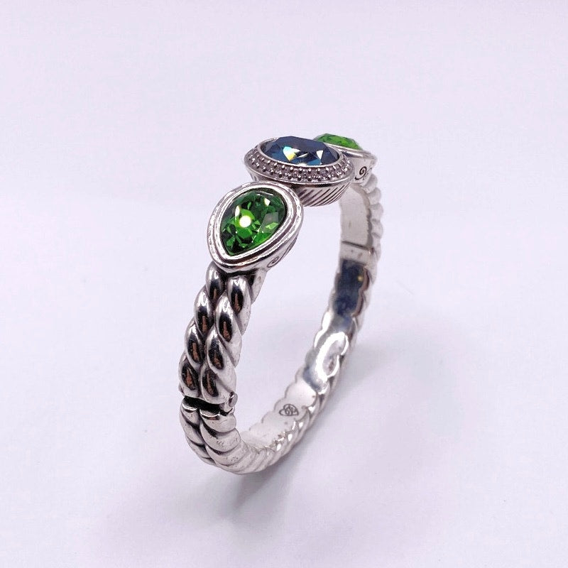 Vintage Brighton Cuff Bracelet 7” with Green and Blue Swarovski Stones