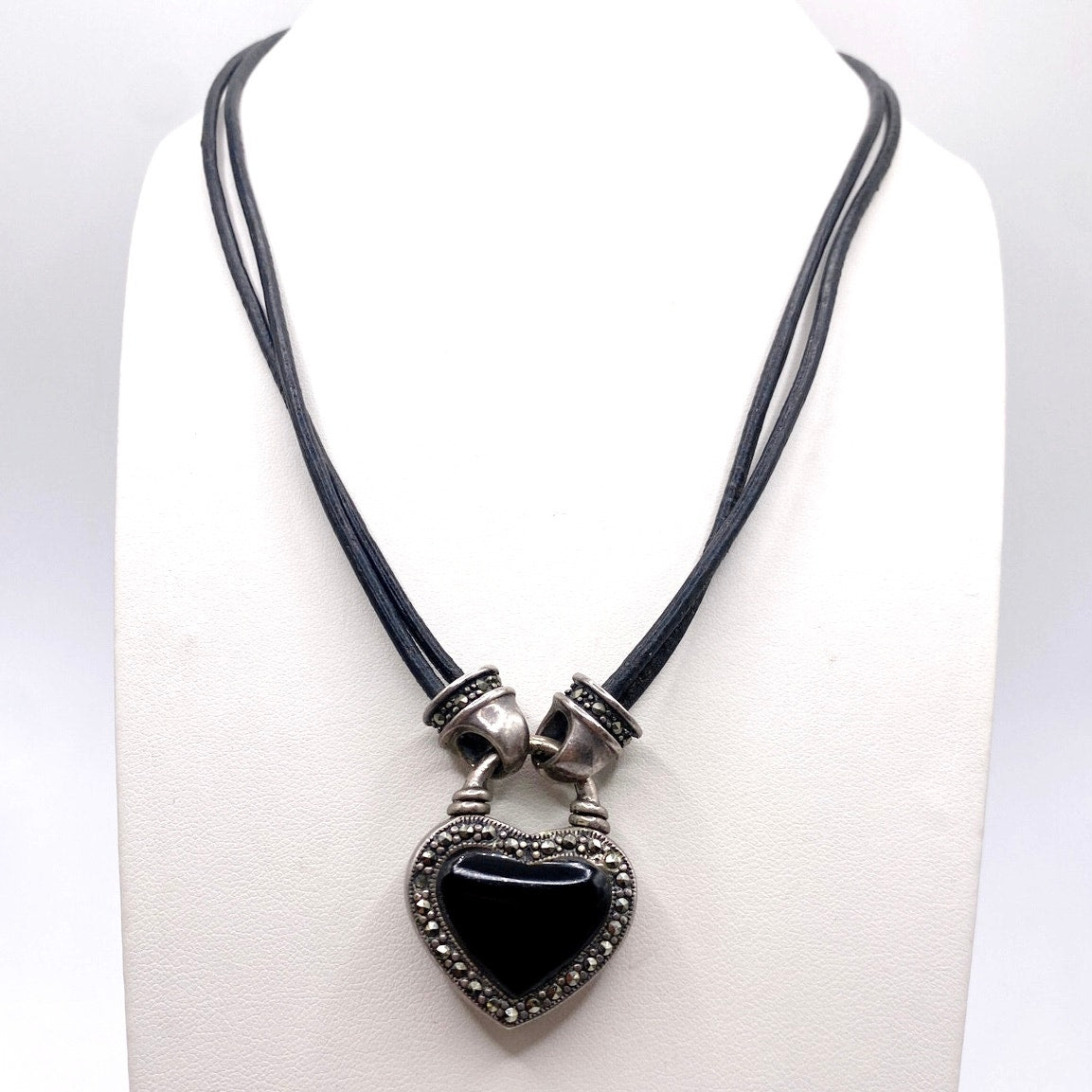 Sterling Silver Reversible Pendant Onyx and Mother of Pearl Necklace on a Cord