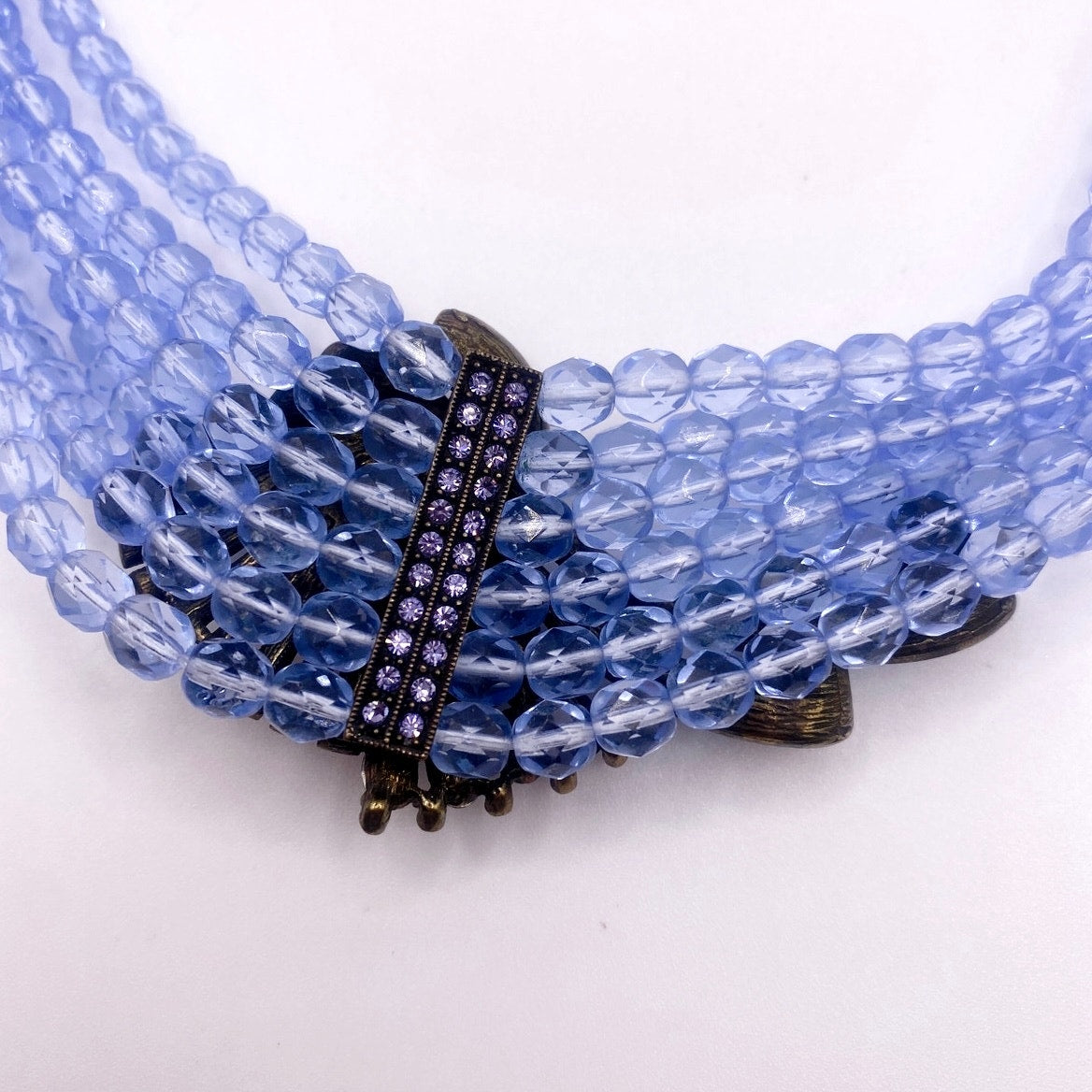Heidi Daus Signed Sapphire Blue Glass Vintage Multistrand Necklace 16”