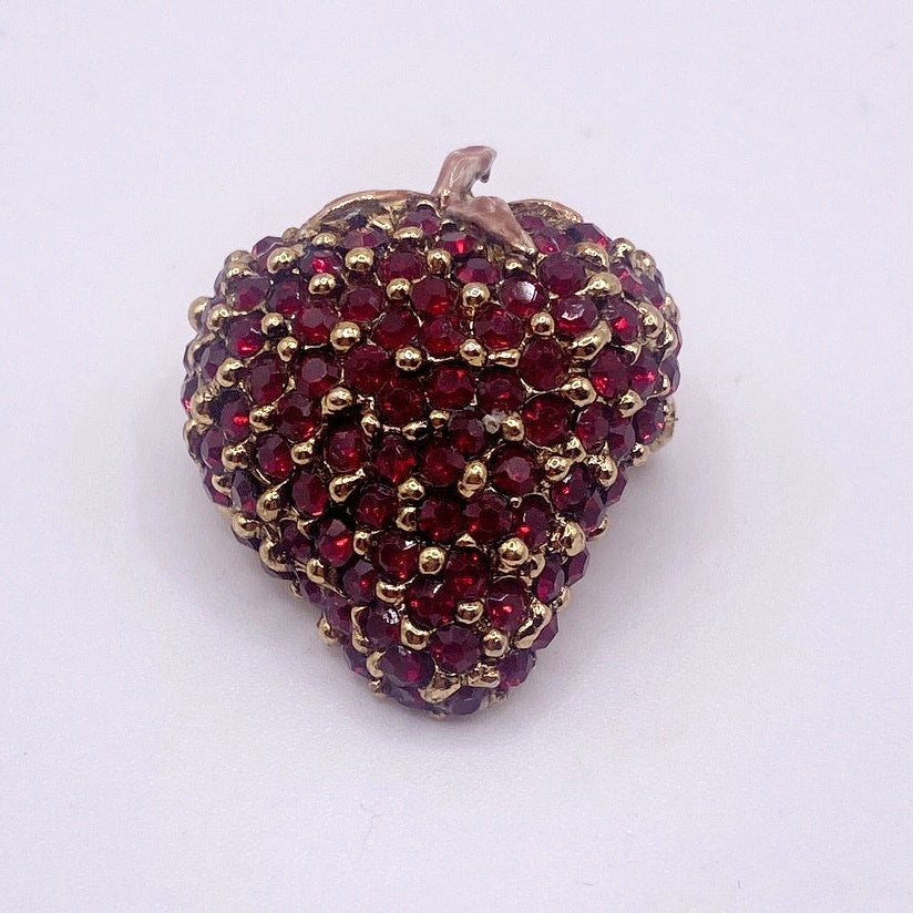 Vintage Strawberry Ruby Red Crystals Brooch