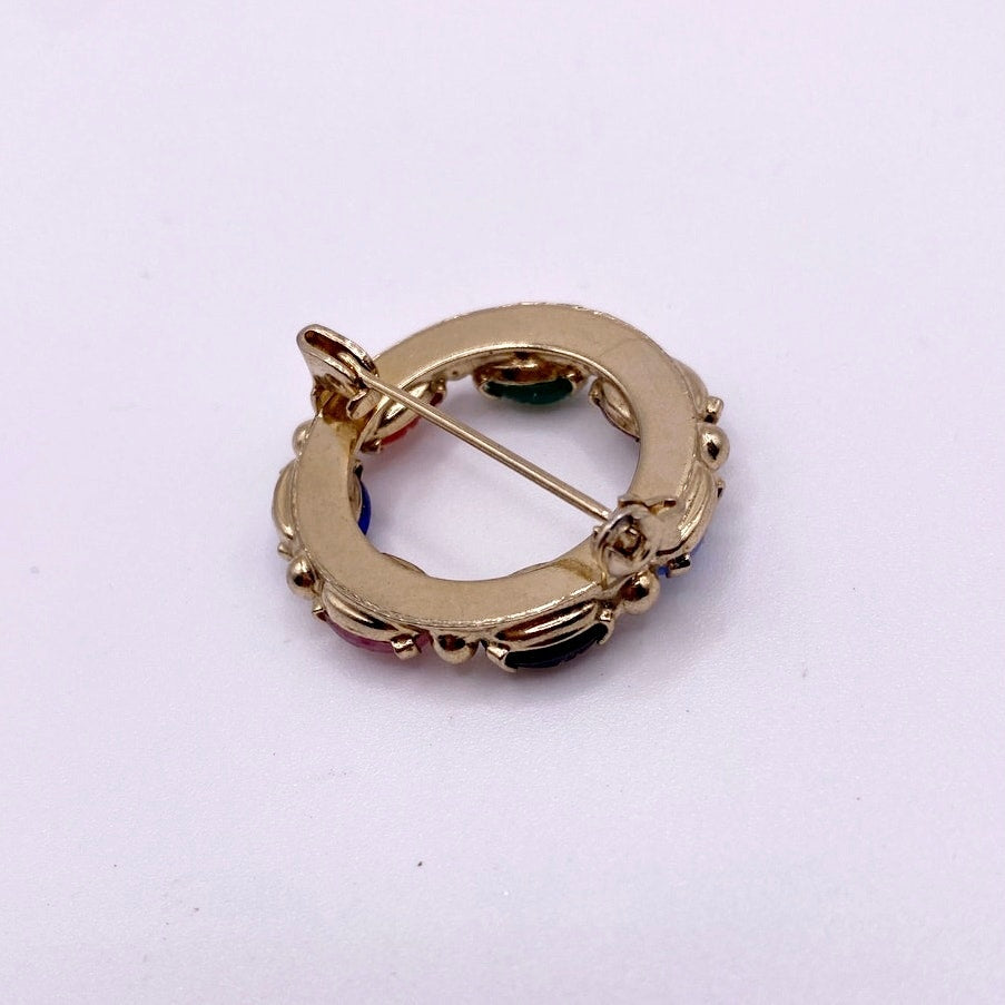 Vintage Egyptian Revival Scarab Gemstones Brooch 1” Long