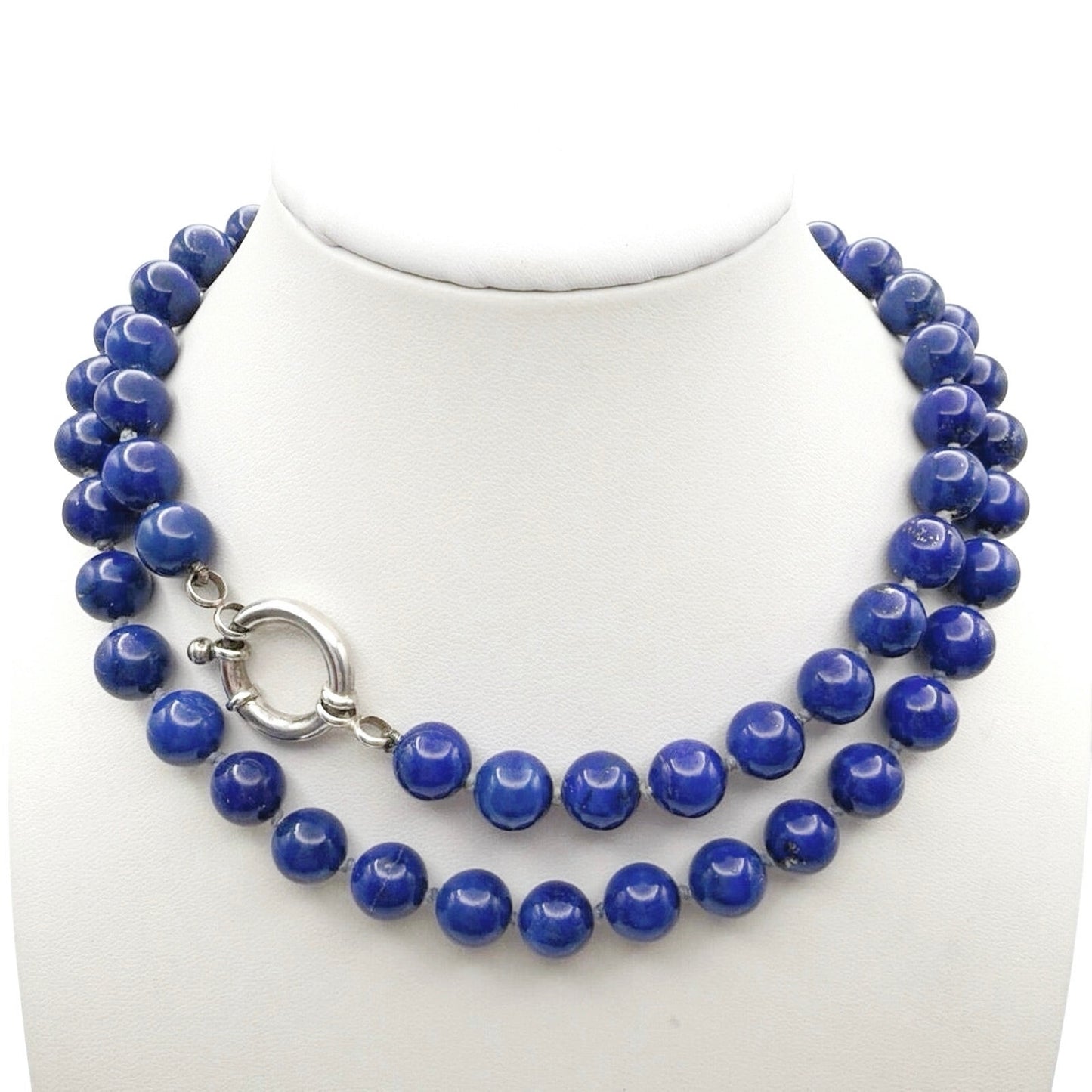 Lapis Lazuli 6mm Knotted Beaded Necklace with Sterling Silver Closure 22”