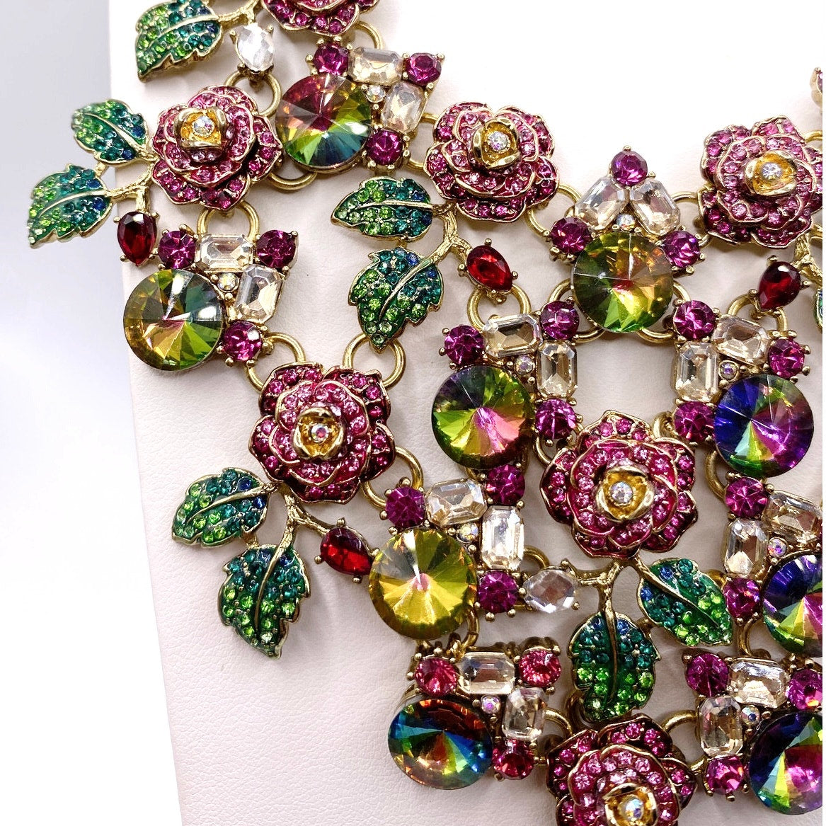Betsey Johnson Signed Watermelon Tones Floral Statement Necklace