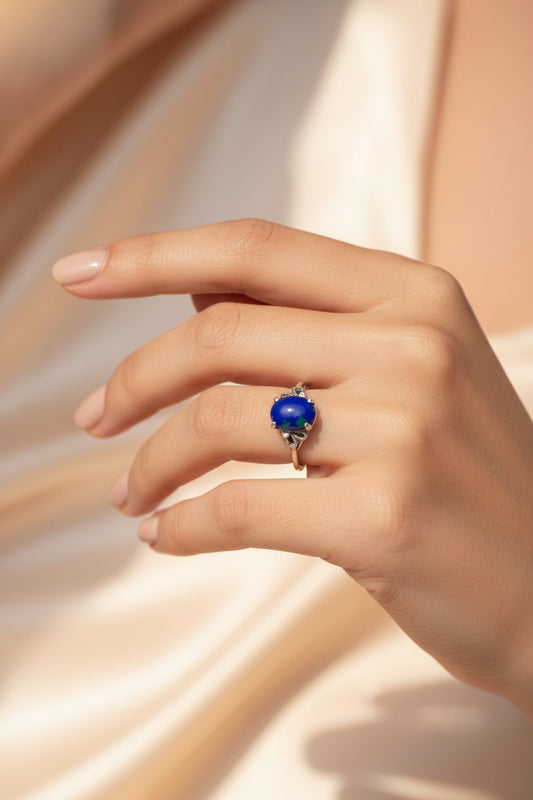 Navajo St Silver and Azurite Malachite Ring