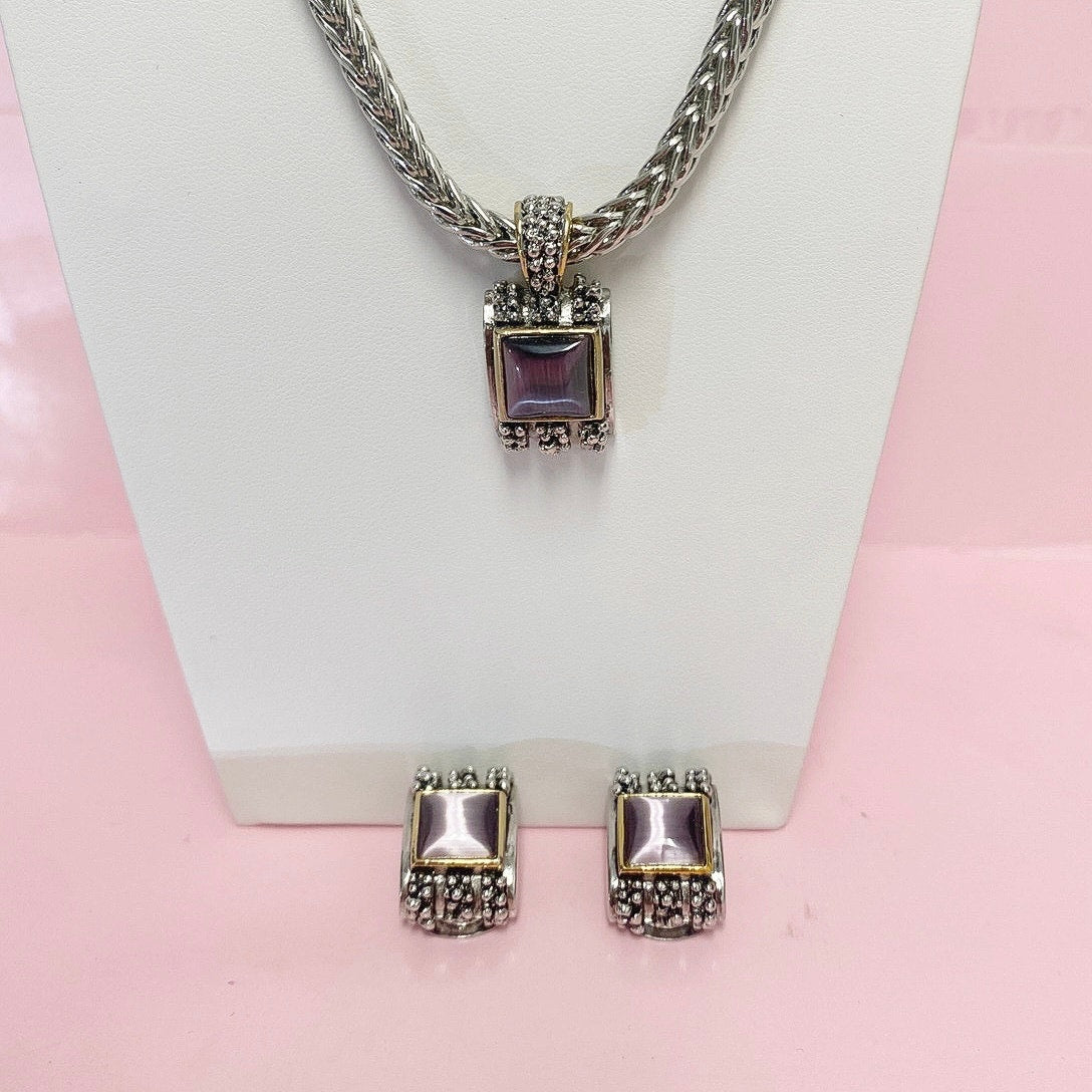 Retro Necklace and Earrings Set Tiger Eye Stone