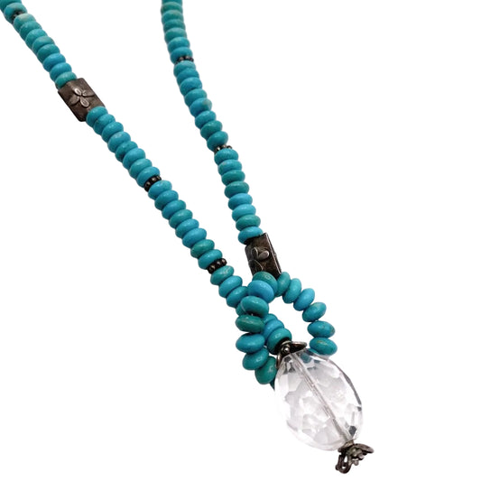 Turquoise and Sterling Silver Necklace 17” with Faceted Quartz Bead Pendant