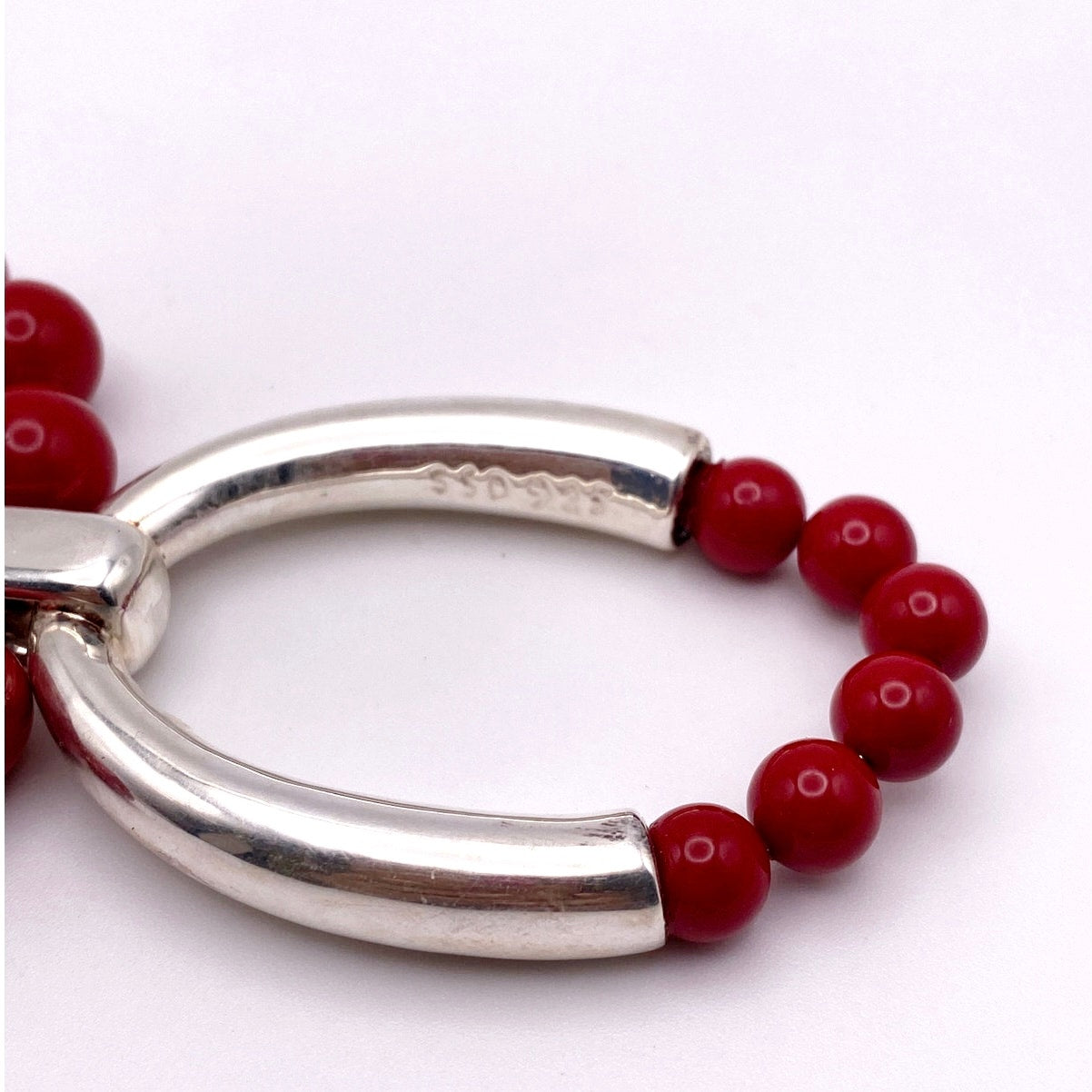 Simon Sebbag Designs Necklace Sterling Silver With Red Coated Shell Round Beads