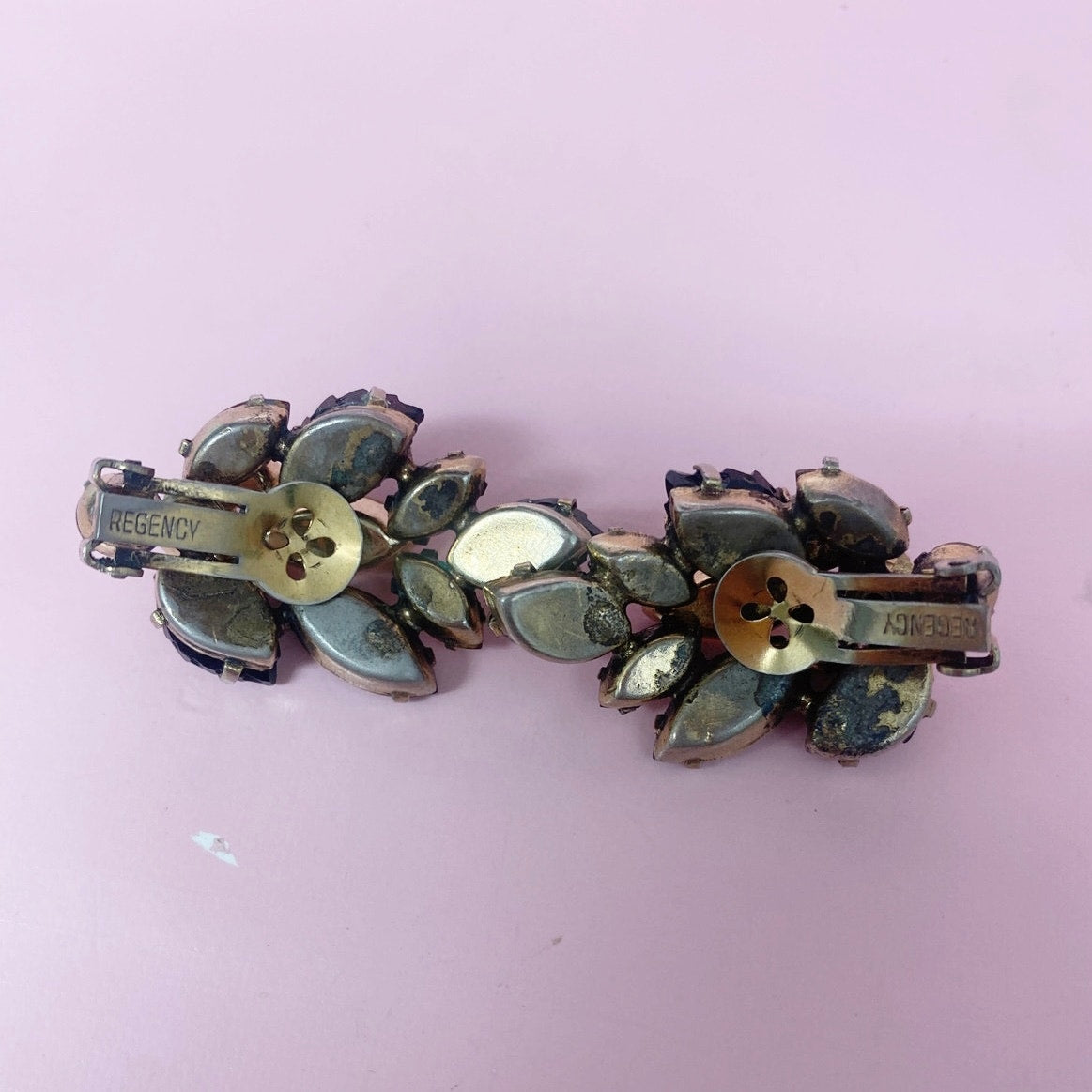 Regency Clip-On Earrings Brown Rhinestones