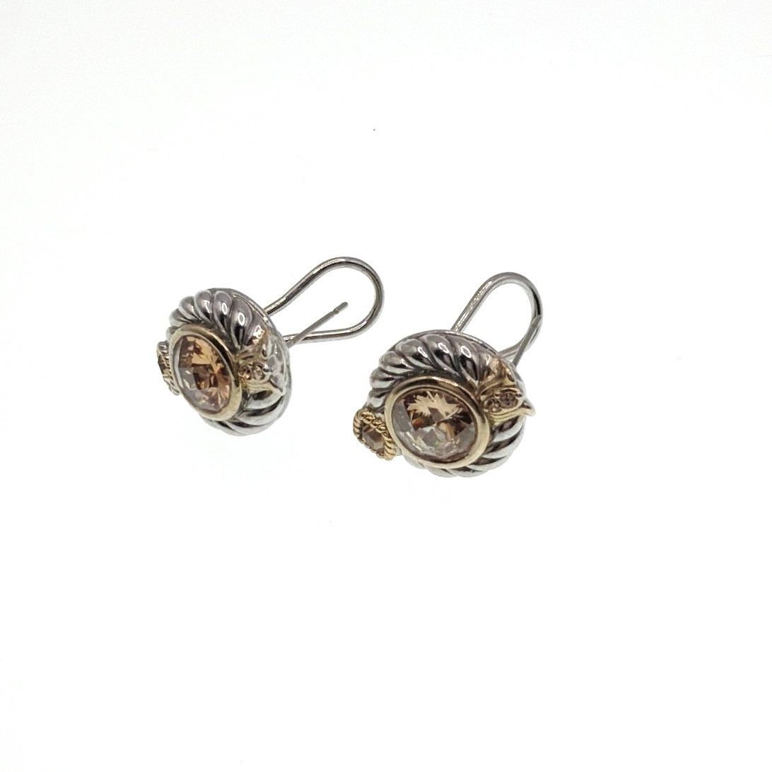 Retro Silver Tone Cubic Zirconia Citrine Stones