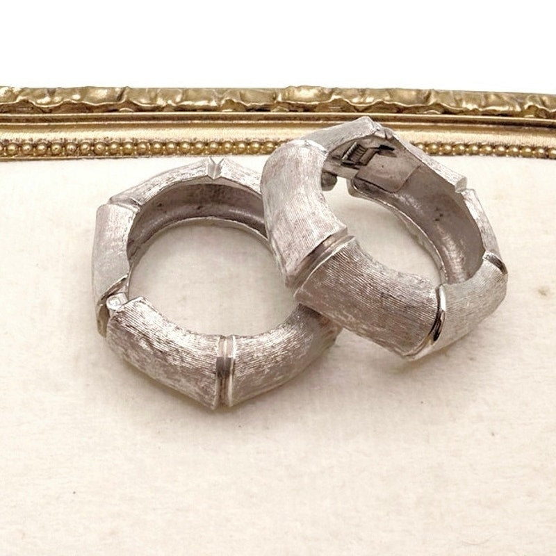 Napier Silver Tone Chunky Clip on Hoop Earrings