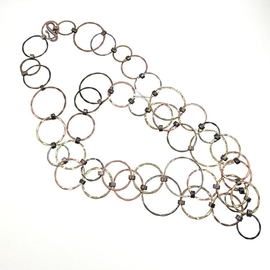 Robert Lee Morris Sterling Circles Necklace 42" RLM 14K Gold Copper 925 Silver