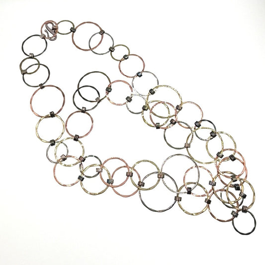 Robert Lee Morris Sterling Circles Necklace 42" RLM 14K Gold Copper 925 Silver