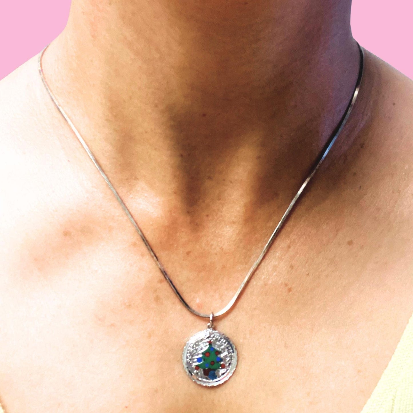 VTG Sterling Silver Cord Necklace Christmas Pendant