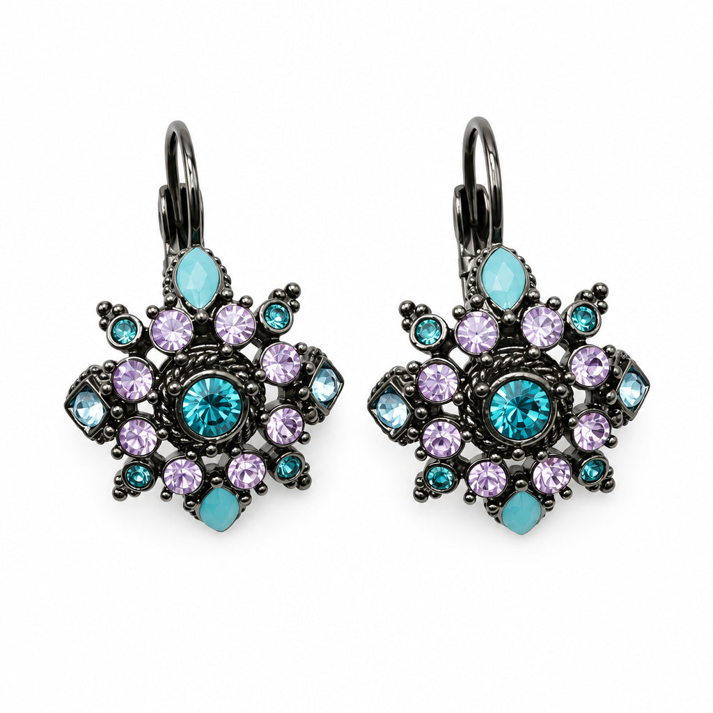 Joan Rivers Gun Metal and Rhinestones Flower Earrings Lever-back