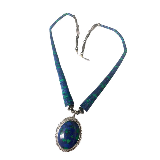 Navajo Billie Eagle Azurite Malachite St Silver Necklace