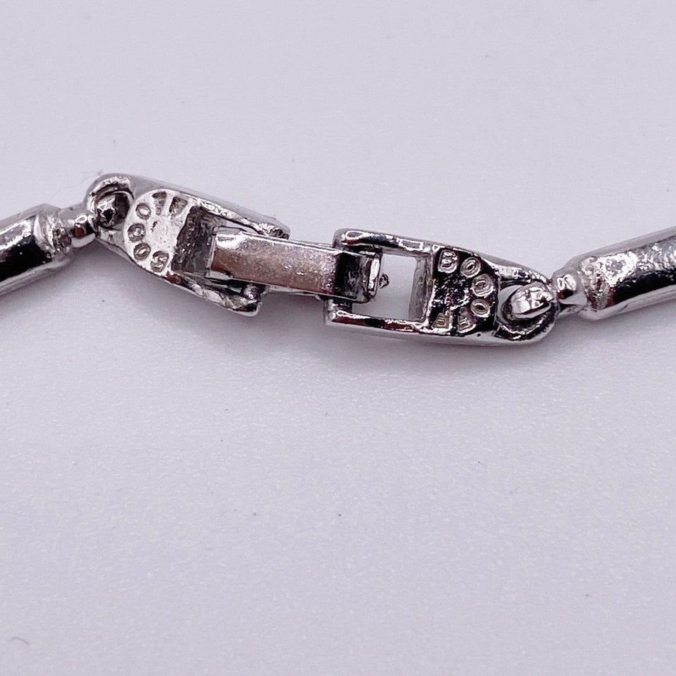 Bogoff Signed Vintage Necklace with Blue and White Rhinestones