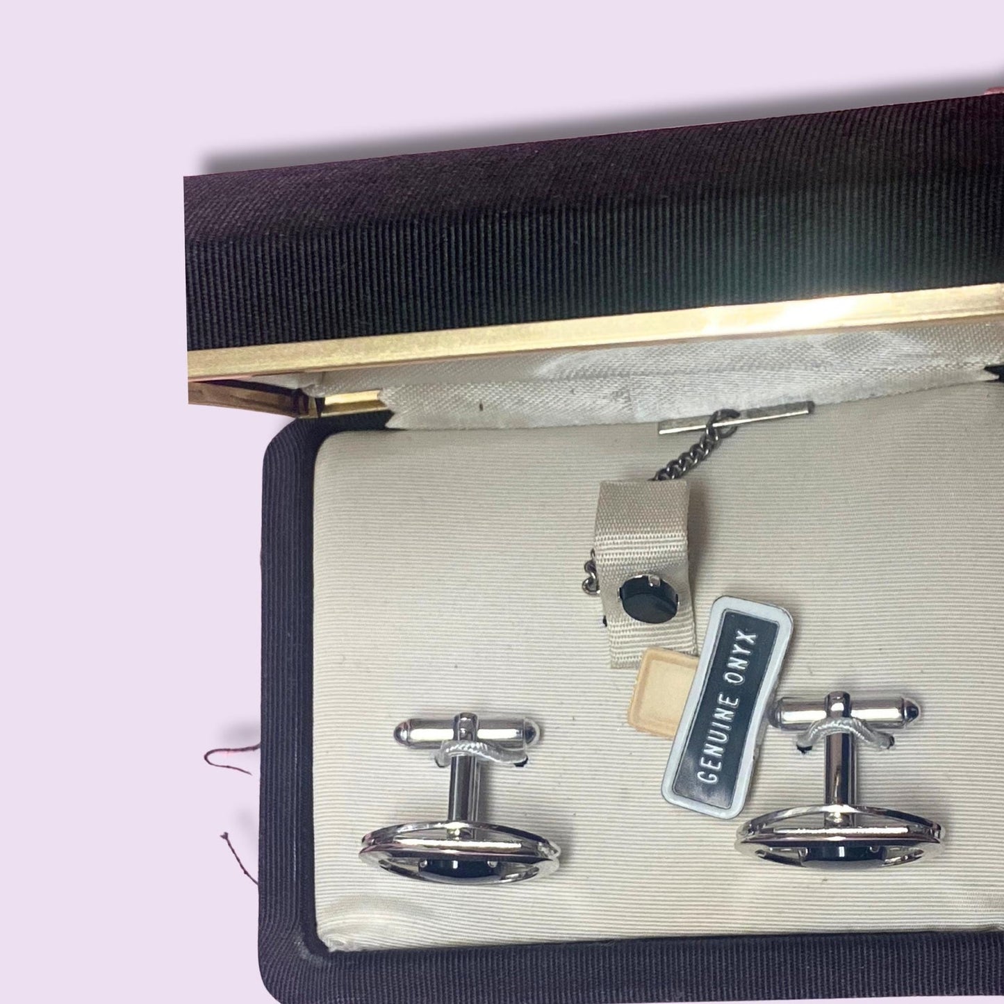 Dante Silver Onyx Cufflinks and Tie Tack Set