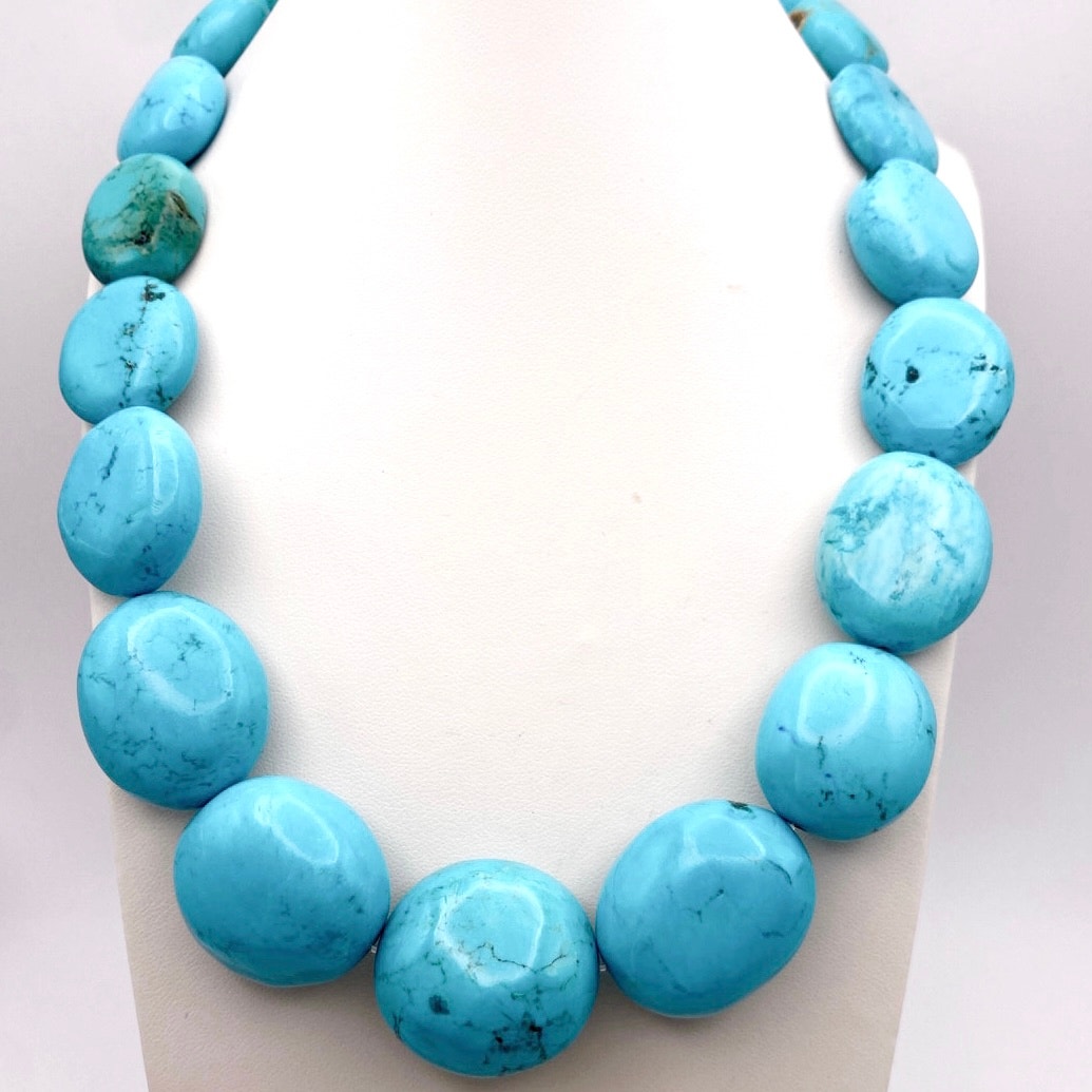 Sleeping Beauty Turquoise Chunky Necklace 16”  Sterling Silver Closure