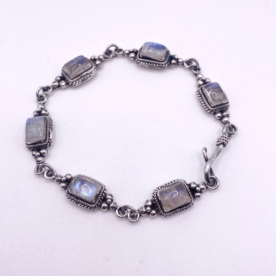 Vintage Moon Stone and Sterling Silver Bracelet