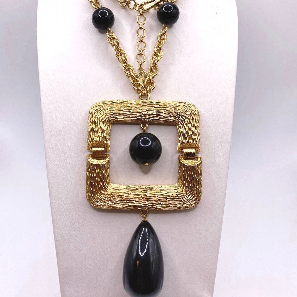 Trina Turk Gold Tone and Black Lucite Vintage Long Necklace 26”