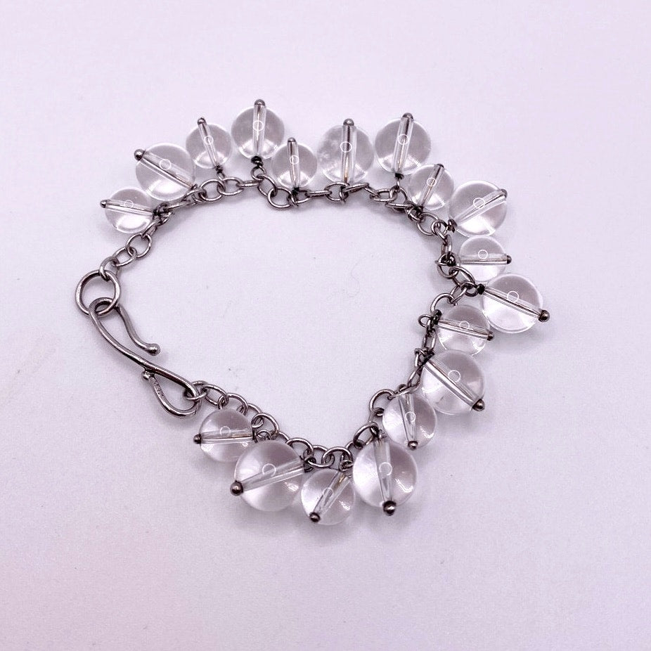 Vintage Sterling Silver and Quartz Crystal Bracelet Charms 7.5”