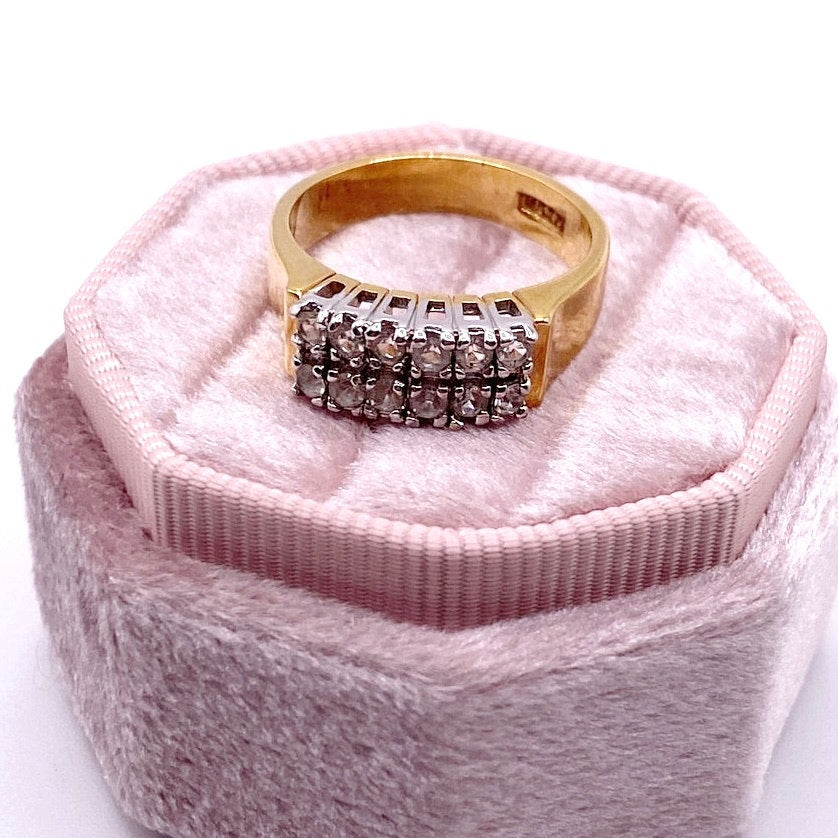 Two Tone Vintage Ring Band Gold Electroplated and CZ Crystal 7.5”