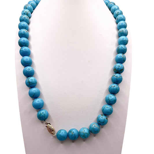 Vintage 14k Gold Clasp and Turquoise Gemstones Necklace 16”