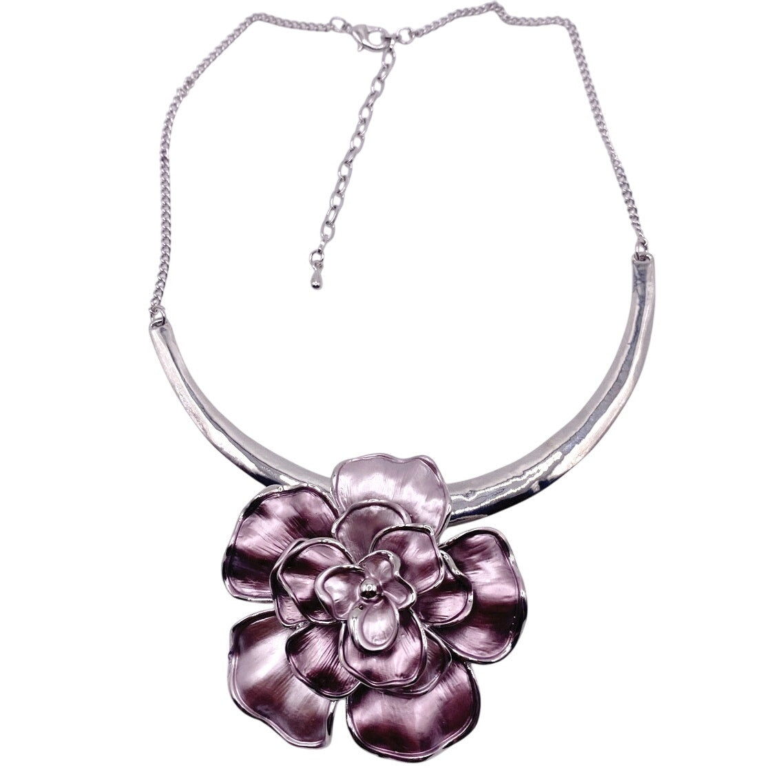 Purple Enamel Flower Pendant Bib Necklace