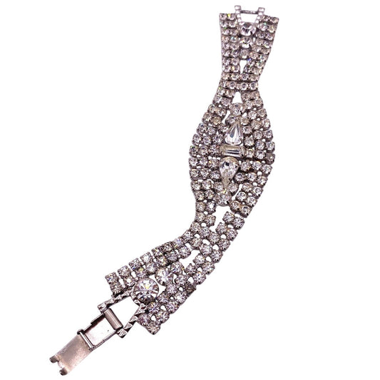 Vintage Rhinestones Bracelet Silver Tone