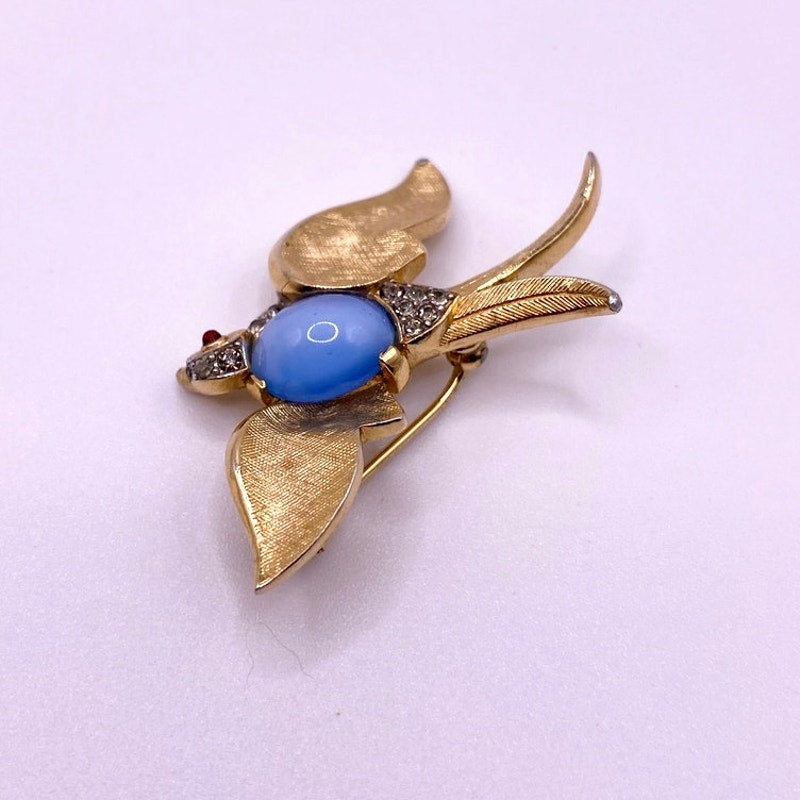 Crown Trifari Jelly Belly Brooch Blue Bird by Alfred Philippe