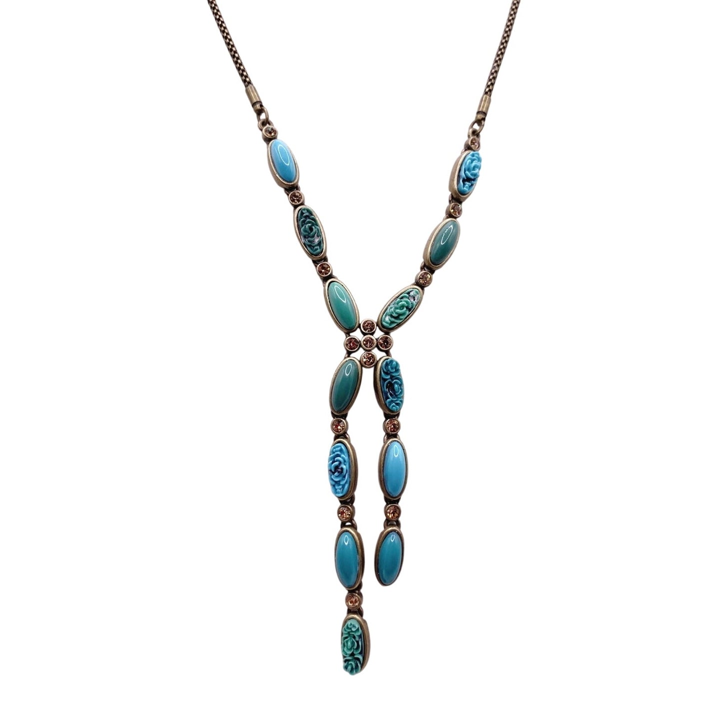 Vintage Liz Claiborne Turquoise Blue Tone Y Necklace