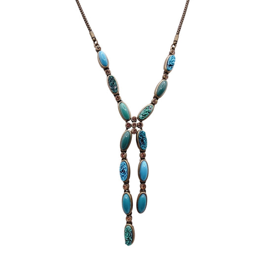 Vintage Liz Claiborne Turquoise Blue Tone Y Necklace