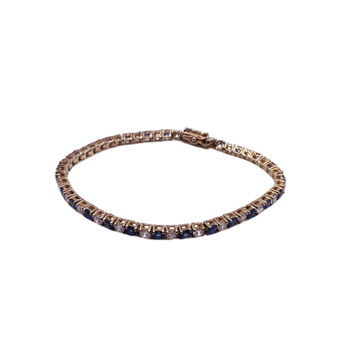 Vintage Sterling Silver Gold Vermeil 925 Bracelet Blue and White CZ 3mm Size 7”