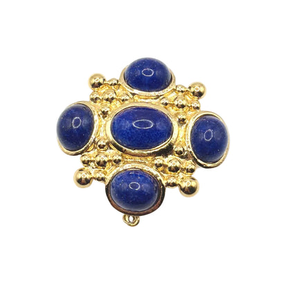 Maltese Cross Vintage Brooch With Faux Lapis Blue Cabochons 1.5”