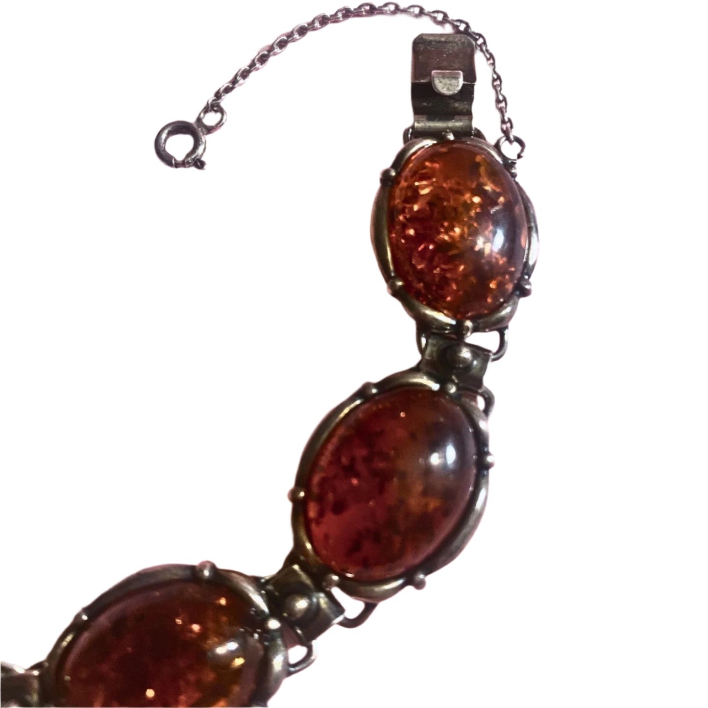 Vintage Amber Stones Sterling Silver Bracelet