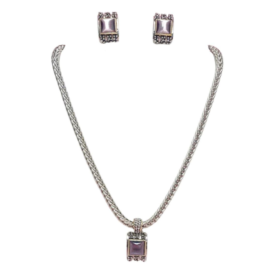 Retro Necklace and Earrings Set Tiger Eye Stone