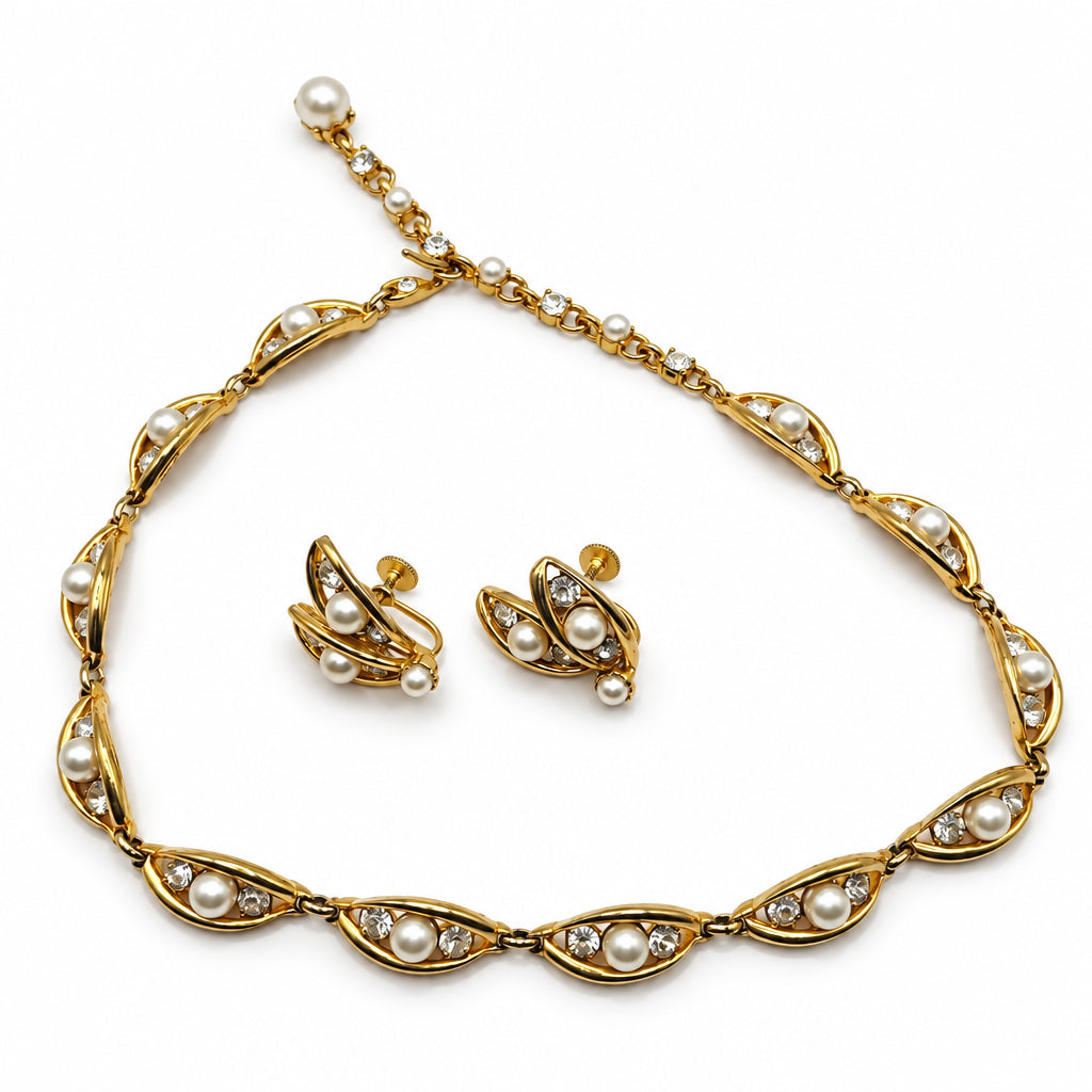 Bogoff Faux Pearls Necklace And Screw Back Earrings Set