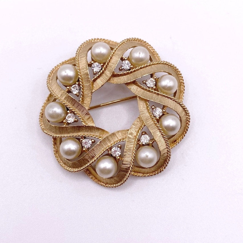Crown Trifari Brooch With Faux Pearls