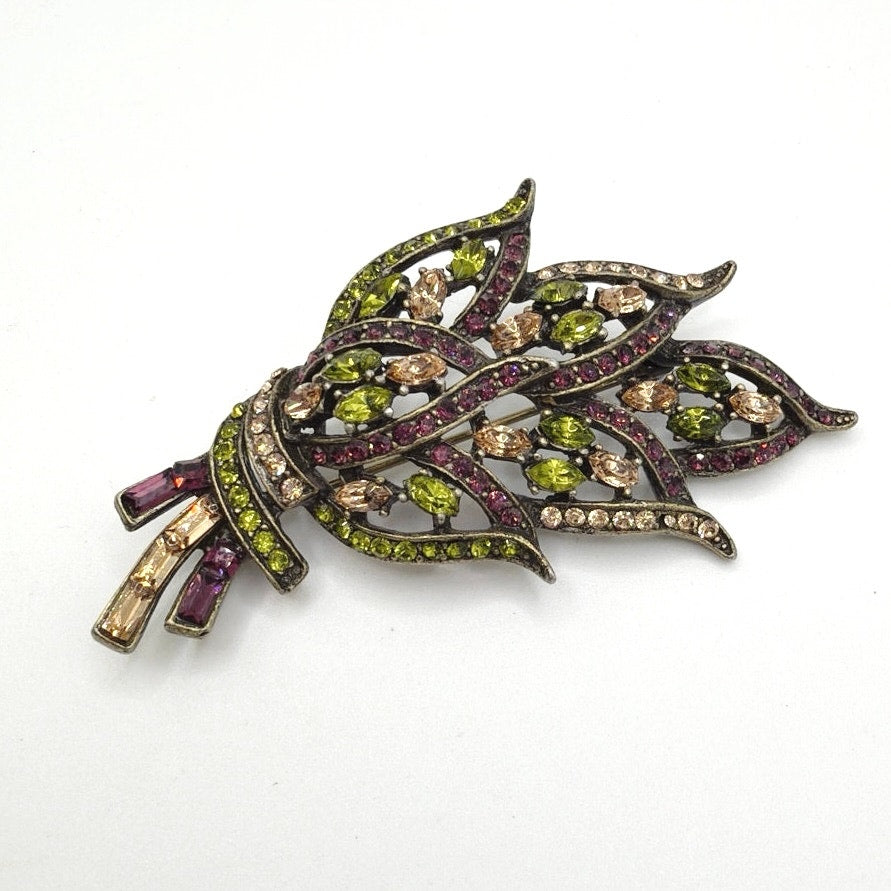 Vintage Floral Rhinestones Brooch 2”