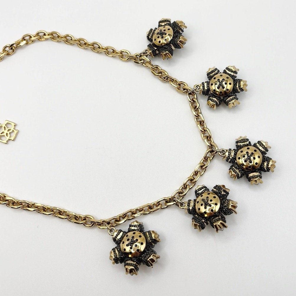 Ann Taylor Vintage Flower Crystal Charm Necklace 18”