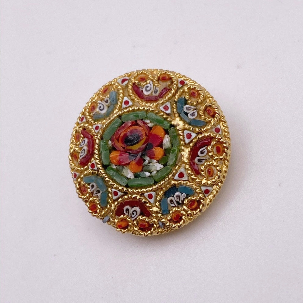 Micro mosaic Millefiori Italian Brooch Midcentury